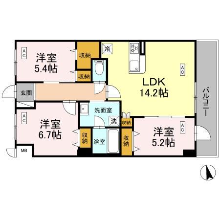 カスタリア西船橋II(3LDK/5階)の間取り写真