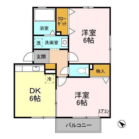 ポルク VI(2DK/2階)の間取り写真