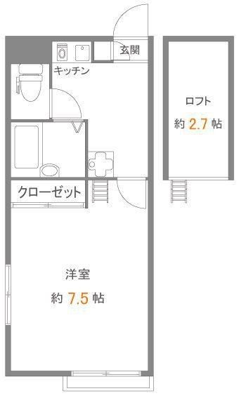 メインシティガーデンベレノス(1K/2階)の間取り写真