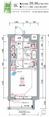 MAXIV新小岩(1K/3階)の間取り写真