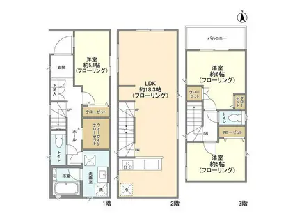 総武本線 新小岩駅 徒歩19分 3階建 築1年(3LDK)の間取り写真