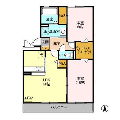 ベルデュールA・B (2LDK/2階)の間取り写真