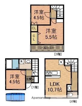 総武本線 市川駅 徒歩4分 3階建 築16年(3LDK)の間取り写真