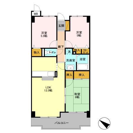 KSシャンブル(3LDK/5階)の間取り写真
