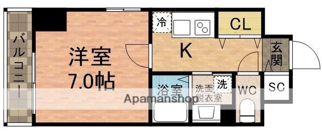 クレールフォンテーヌ(1K/4階)の間取り写真