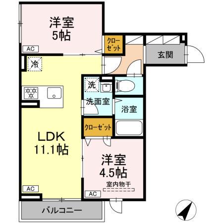 セレスティア細田B(2LDK/2階)の間取り写真