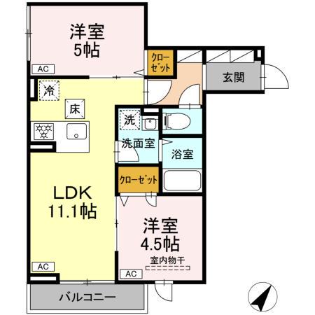 セレスティア細田B(2LDK/1階)の間取り写真