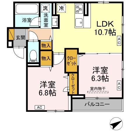 RESI NOIR(2LDK/2階)の間取り写真