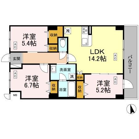 カスタリア西船橋II(3LDK/5階)の間取り写真
