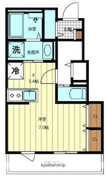 VERANO MIRA(1K/1階)の間取り写真