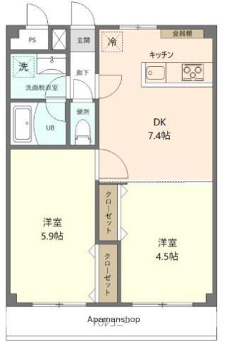 イーストタイガー(2DK/1階)の間取り写真