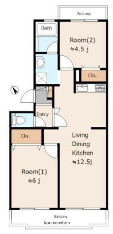 マリーナハイツ山喜(2LDK/3階)の間取り写真