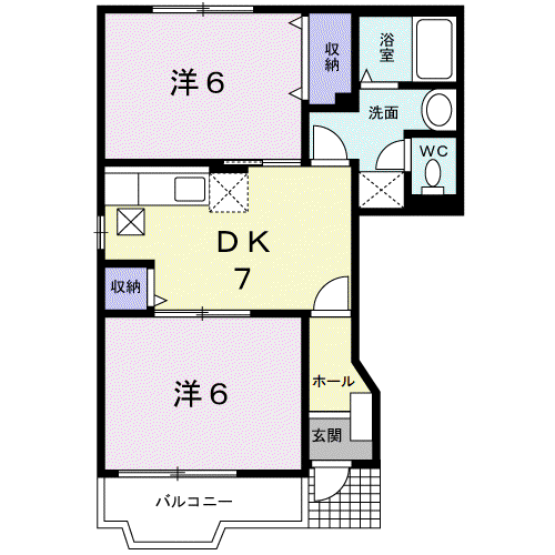 ソレイユⅡ(2DK/1階)の間取り写真
