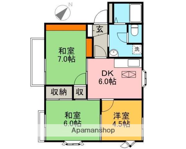 平松ハイツA棟(3DK/1階)の間取り写真