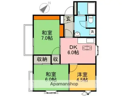 平松ハイツA棟(3DK/1階)の間取り写真
