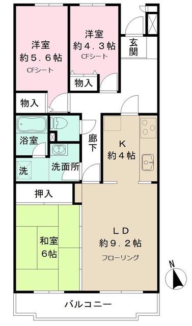 船橋夏見レジデンス(3LDK/5階)の間取り写真