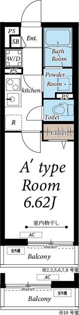 ヴィラ原木中山(1K/2階)の間取り写真