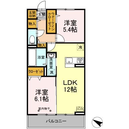 レジデンスヒルトップⅨ(2LDK/3階)の間取り写真