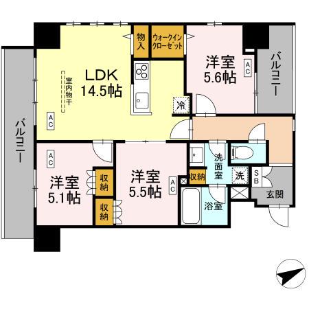 サンジョイアゼロ(3LDK/3階)の間取り写真