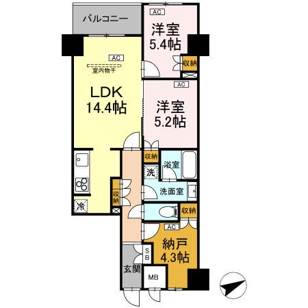 サンジョイアゼロ(2LDK/3階)の間取り写真