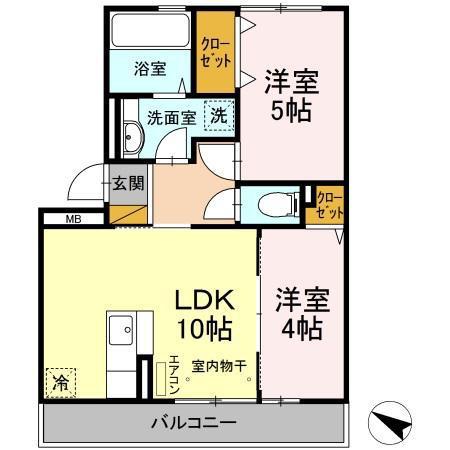 グランドゥールヒル I(2LDK/3階)の間取り写真