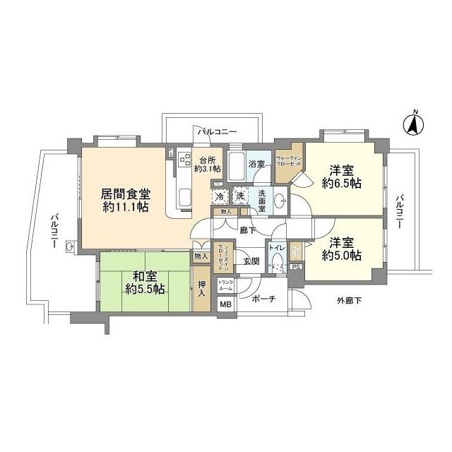 アーデル北習志野テラス(3LDK/3階)の間取り写真