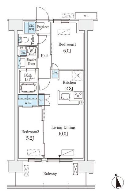 スカイグランデ津田沼(2LDK/2階)の間取り写真