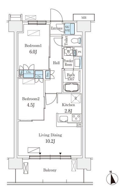 スカイグランデ津田沼(2LDK/3階)の間取り写真