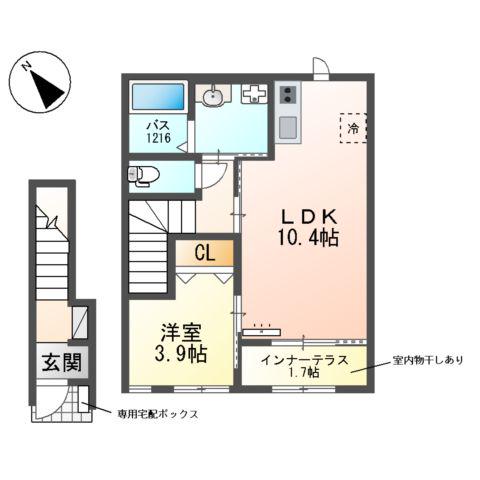 総武・中央緩行線 東船橋駅 徒歩15分 2階建 築1年(1LDK/2階)の間取り写真