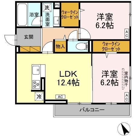 D-ROOM海神町南HY(2LDK/2階)の間取り写真
