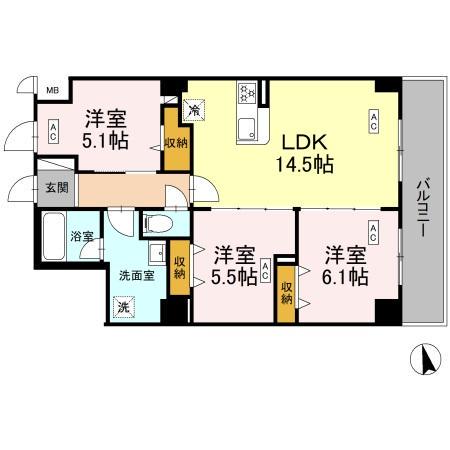 カスタリア西船橋II(3LDK/5階)の間取り写真