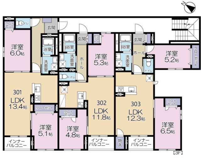 カサブランカ(2LDK/3階)の間取り写真