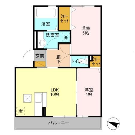 グランドゥールヒルⅡ(2LDK/2階)の間取り写真