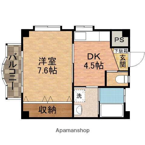 ポートハウス金子(1DK/3階)の間取り写真