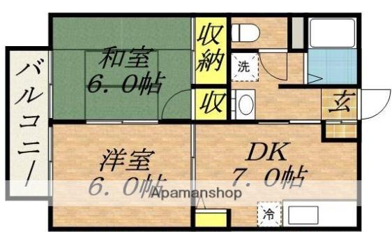 パインヒル山田(2DK/2階)の間取り写真