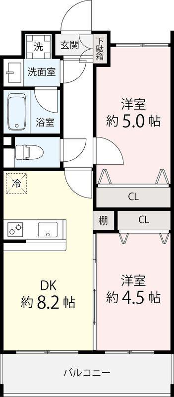 グレースコート(2DK/1階)の間取り写真