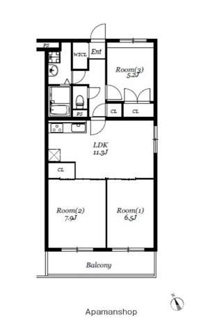ベルフラット吉野(3LDK/2階)の間取り写真