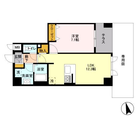 サンピタリア東船橋(1LDK/1階)の間取り写真