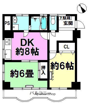 グランドヴィラアサヒ(2DK/2階)の間取り写真