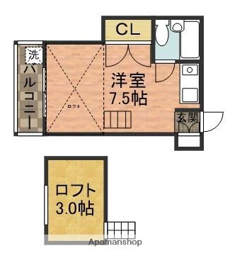 ステュディオ海神(ワンルーム/2階)の間取り写真