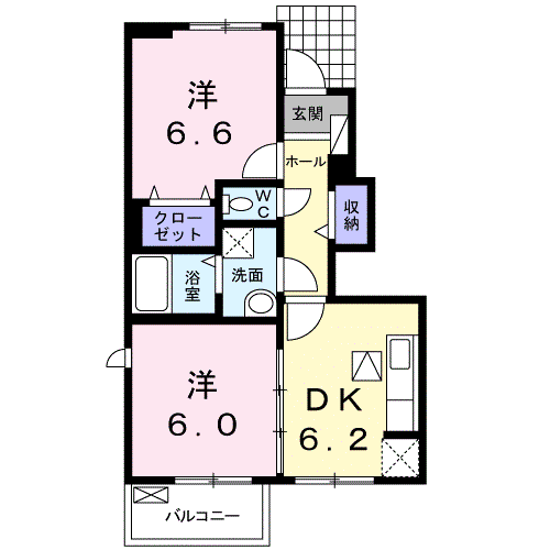 サンガーデン和泉壱棟(2DK/1階)の間取り写真
