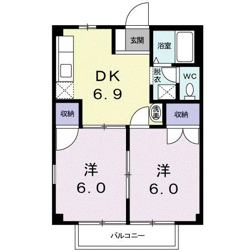 ドリームⅠ(2DK/2階)の間取り写真