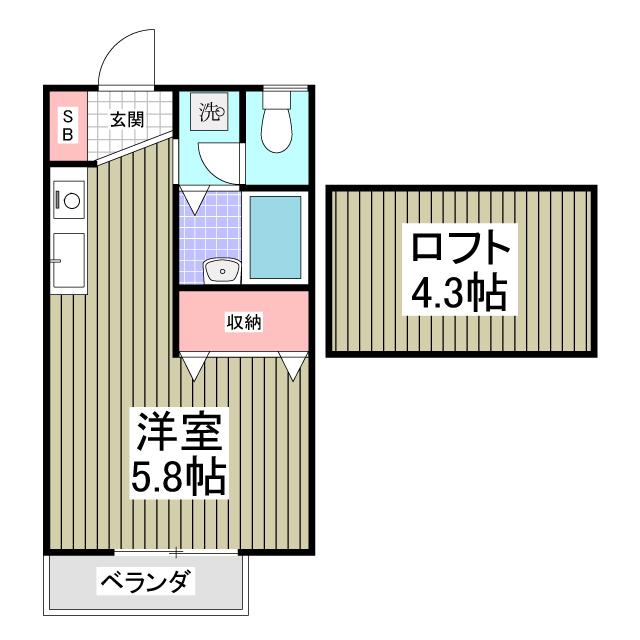 フロンティアⅠC棟(ワンルーム/2階)の間取り写真