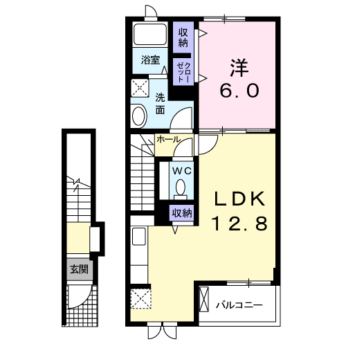 ネオ・ドゥーエ(1LDK/2階)の間取り写真