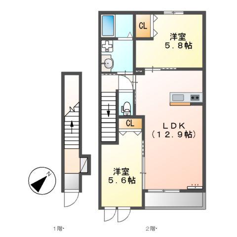 ノアール(2LDK/2階)の間取り写真