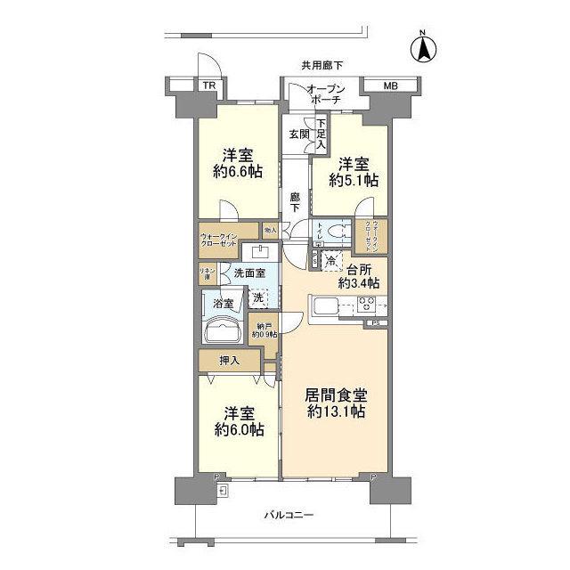プラウド船橋2街区(3LDK/8階)の間取り写真