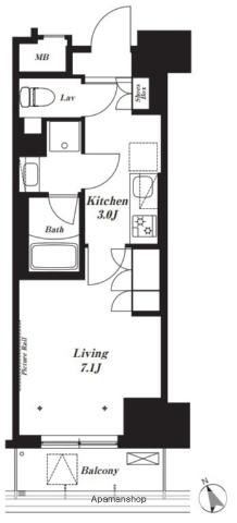 プライマル船橋(1K/10階)の間取り写真