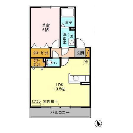 クレール・エスパス(1LDK/2階)の間取り写真