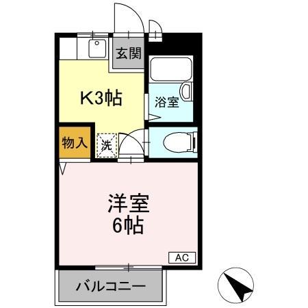 シティハイツヒロセB(1K/2階)の間取り写真