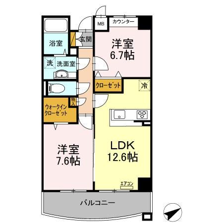 ベルファミーユ高根台 3(2LDK/2階)の間取り写真